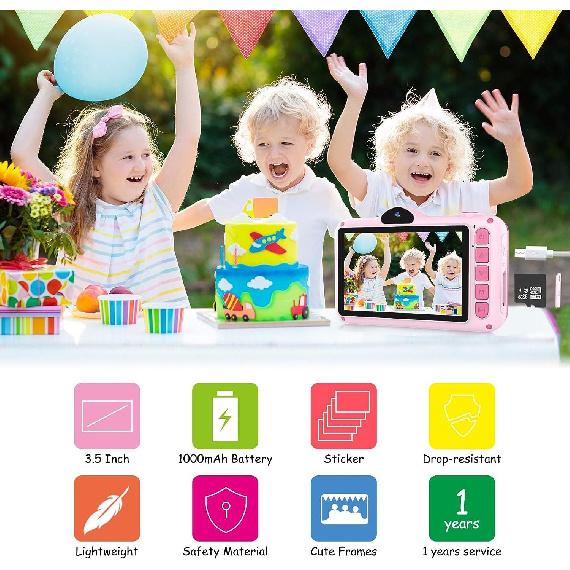 Kids Camera for Kids 3-10 Year Olds, 12MP HD Kids Digital Camera with 3.5'' Large Screen & 8X Digital Zoom, Children Camera Toys for Boys Girls with