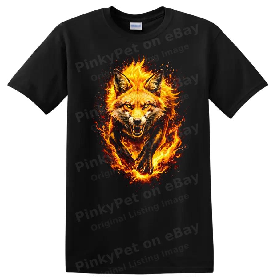 Fiery Fox T Shirt Cool Animal Design Flame Graphic Tee Artistic Illustration