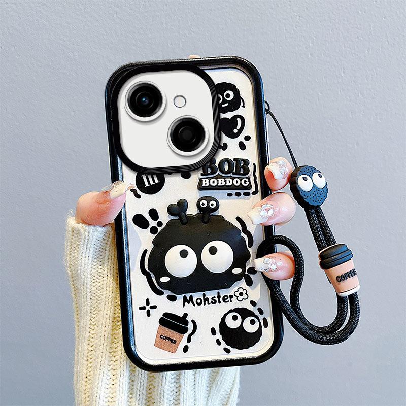KEYSION Shockproof Case for TECNO Spark 40C with Lanyard Soft Silicone Cute 3D Cartoon Doll Phone Back Cover for Tecno Spark 40C