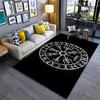 Area Rug, Norse Viking Vegvisir Rune Compass White Sketch Black Print, Man Cave Decor, Non-Slip Mat