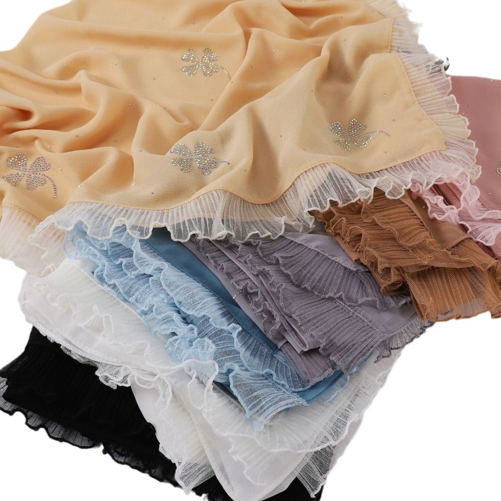 Lace Muslim Shawls Nail Pearl Hui Ethnic Scarf Comfortable Bow Muslim Hijab  Daily