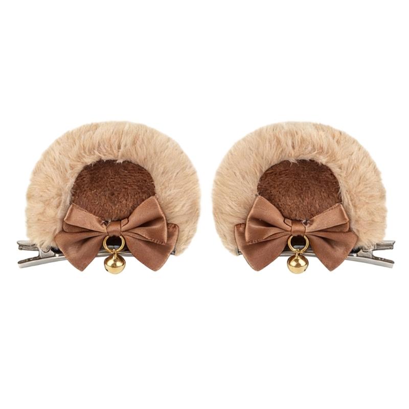 Artificial Bear Ear Hair Clip Hairpin with Bows Animal Ear Barrette Costume for Halloween and Cosplay