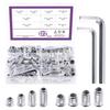 122Pcs White Zinc Inch Furniture Screw Nut Accessory Set Color Zinc Inner and Outer Teeth Nut Set