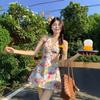 Dopamine Color Floral V-neck Neck Dress Women's Summer Small Man Sanya Seaside Vacation Style Waist Skirt