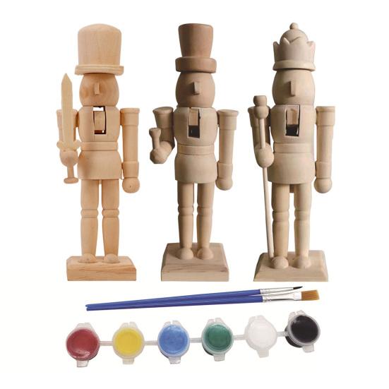 18CM Noël Bois Non Fini Figurine Casse-Noisette Bricolage Vierge Non Peint Figurine de Soldat Ornement Décoration Fête de Vacances
