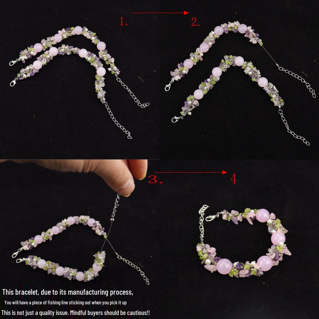 Verstellbares Amethyst Kristall Splitter Blume Paar Armband Armreif B56