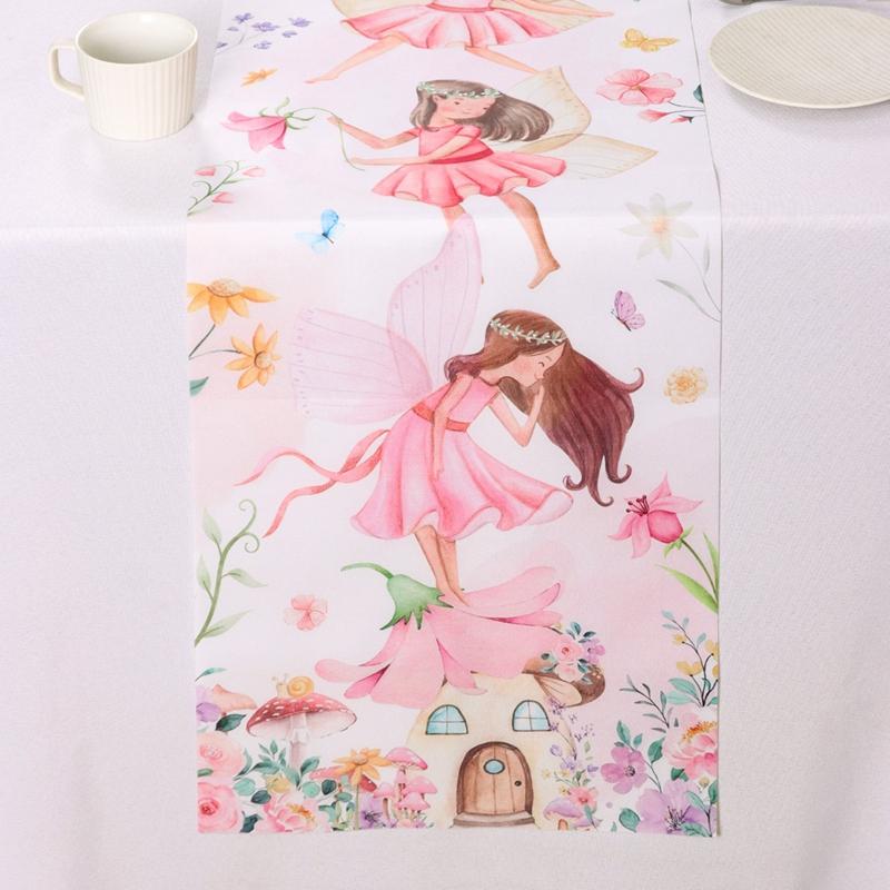 Cartoon Fairy Flower Pink Butterfly Flower Table Runner Wedding Decor Party Table Runners Kitchen Dining Table Cover Table Mats