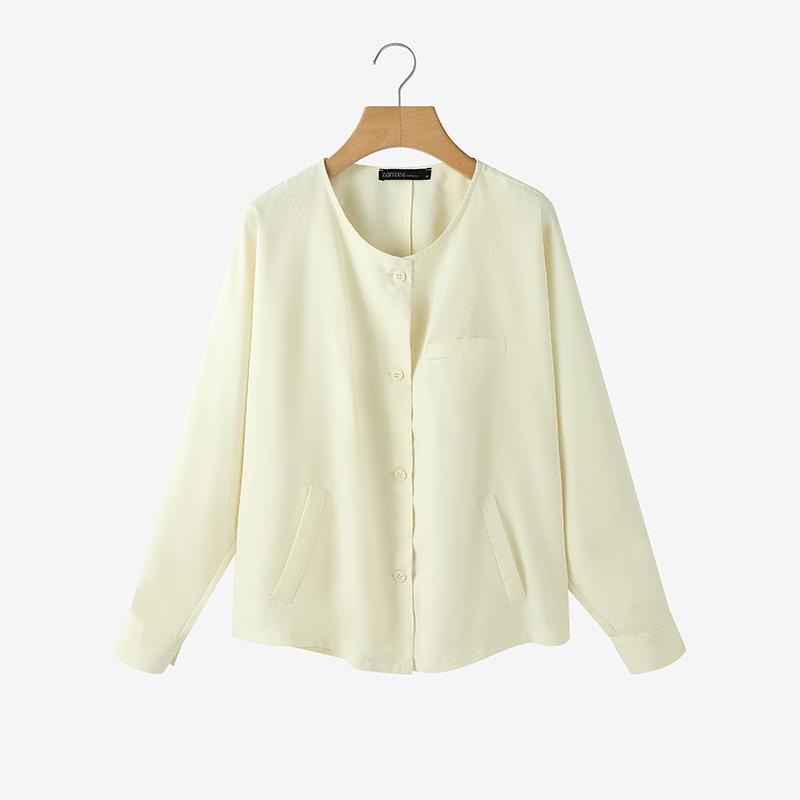 

ZANZEA Women Round Neck Solid Color Loose Long Sleeve Blouse M
