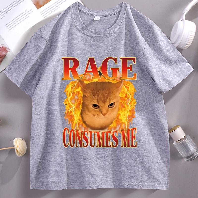 Funny Cat Meme T Shirt Rage Consumes Me Tshirt For Unisexs Unisexs Angry Cat Kitten Graphic Tee Casaul Crewneck Short Sleeve