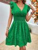 Moda Scollo a V Pieghettato Estivo Ruffles Vestito Vestibilità Aderente Sottile Elegante Monocolore Linea ad A Festa Casual Vestiti Corti Streetwear Dolce Semplice Abbigliamento Donna