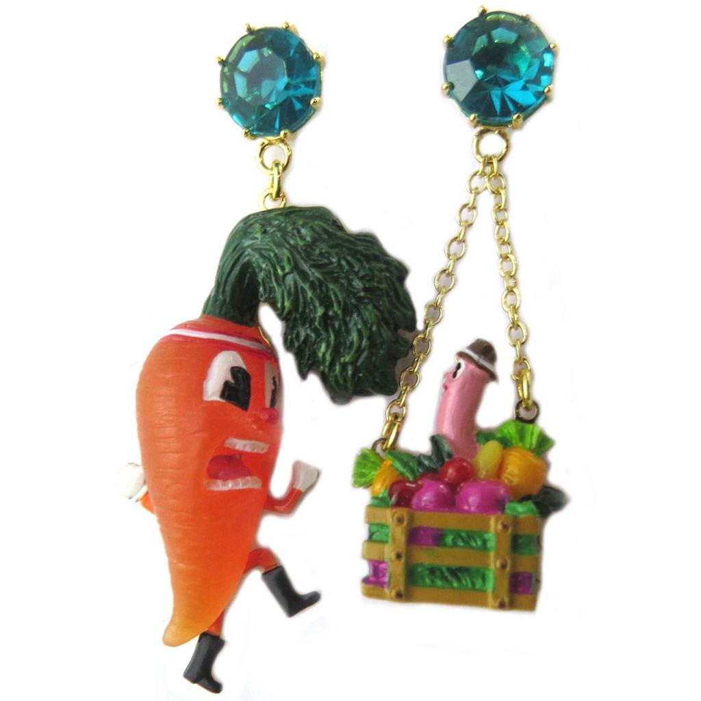 Les Trésors De Lily [P2201] - Artisanal Earrings 'Monde Merveilleux' (Vegetable Garden of Happiness) Multicolored Gold - 55x15 Mm