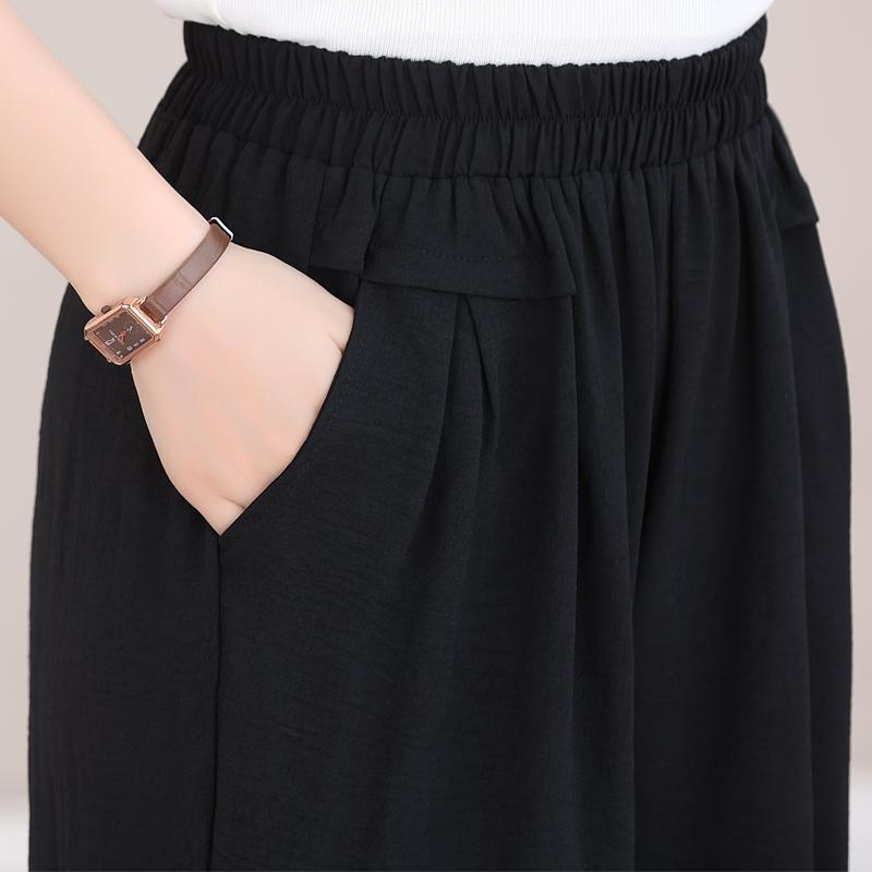 Summer Wide Leg Pants Women Clothes Casual Elastic Waist Plus Size High Waist Black Pants