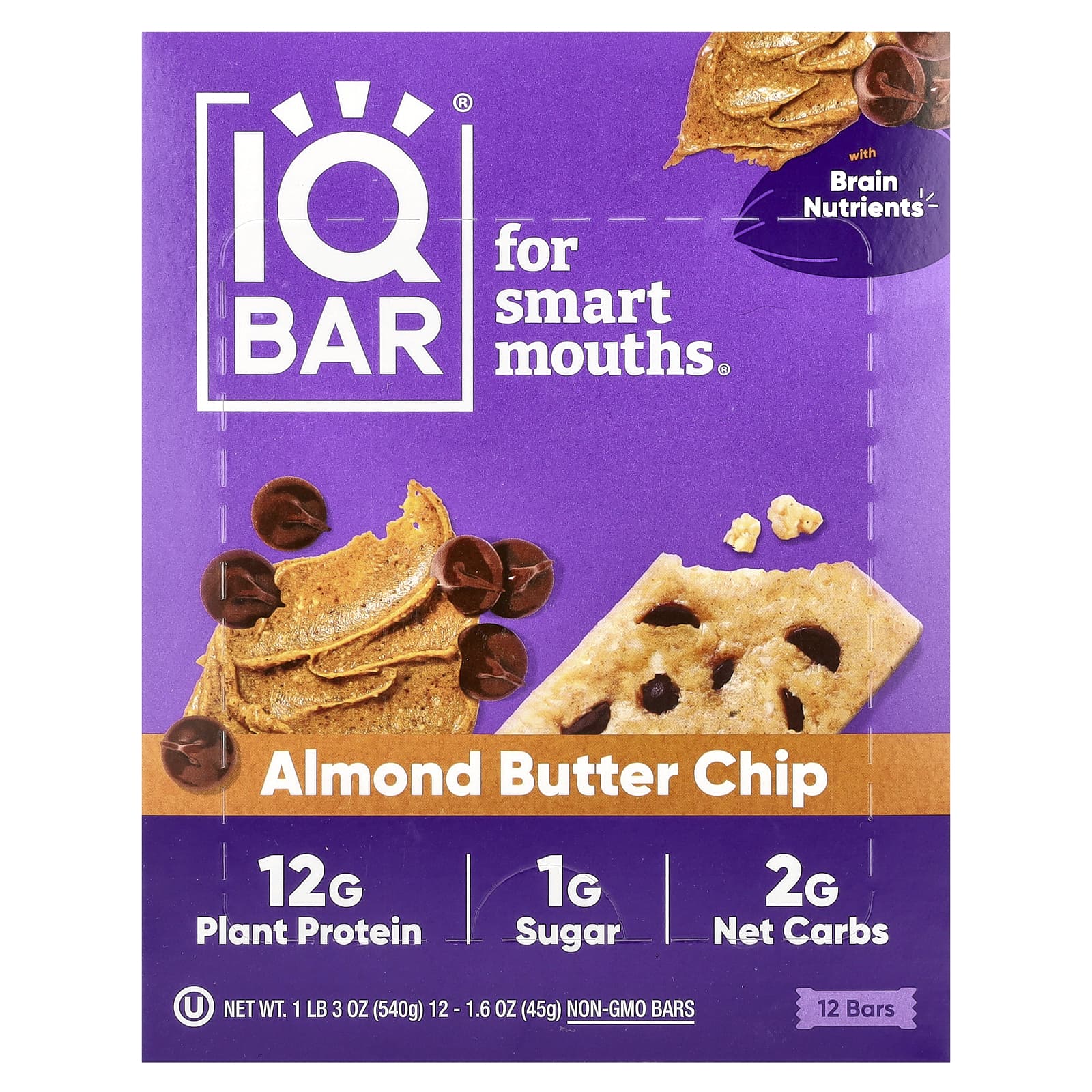 

Plant-Based Protein Bar, Almond Butter Chips, 12 Bars, 45G (1.6Oz) Each