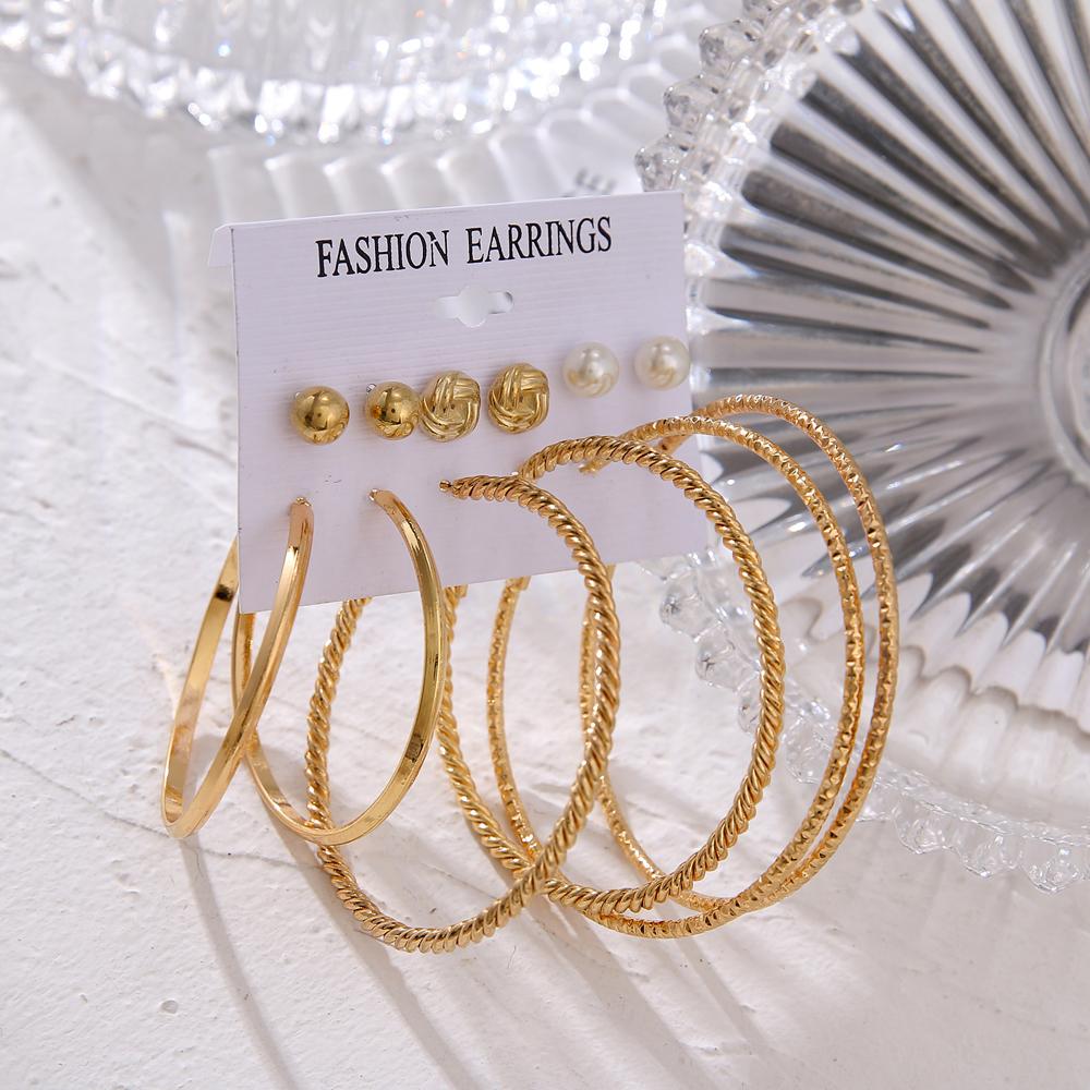 Conjunto de pendientes de aro grandes de metal de moda para mujer, elegantes pendientes de botón de circonita, regalos de joyería