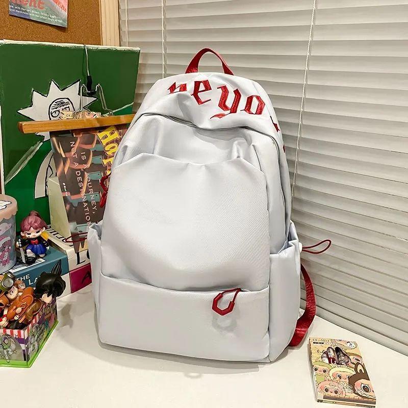 Mori Versatile Student Alphabet Schoolbag Backpack Campus Simple Solid Color Commuting Large Capacity Women's Backpack