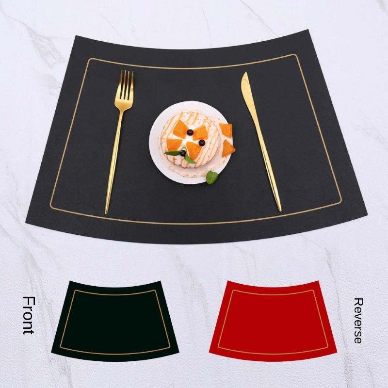 Fan Shaped Round Table Dining Mat, Leather PU Table Mat, Waterproof and Heat-insulating Mat, Hotel Western Dual Color Tableware Mat