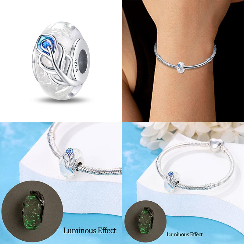 Compatible With Charm Bead Charms Ideal For Authentic Bracelets With 3mm Bracelets Diy Sea Blue Glass Bead Charms Copper Jewellery Making Ideal For Wo