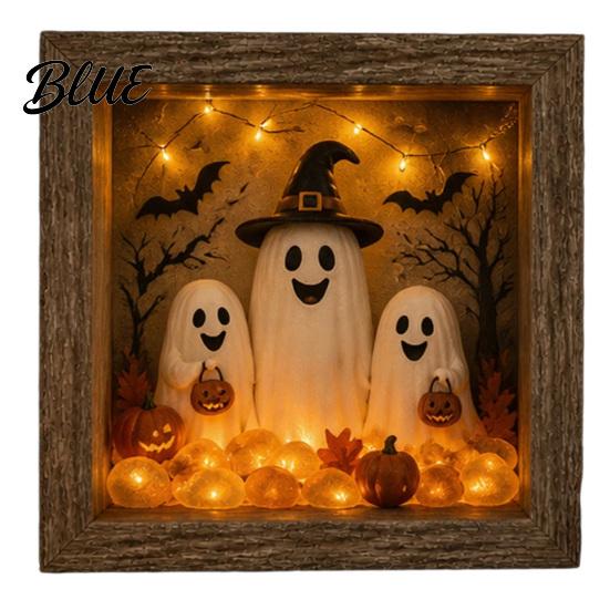 Handmade Halloween Room Decorations DIY Shadow Box Night Light Kit 8.5 Inch Wooden Frame LED Craft Set with Seasonal Mantelpiece Decor Sets Luminous