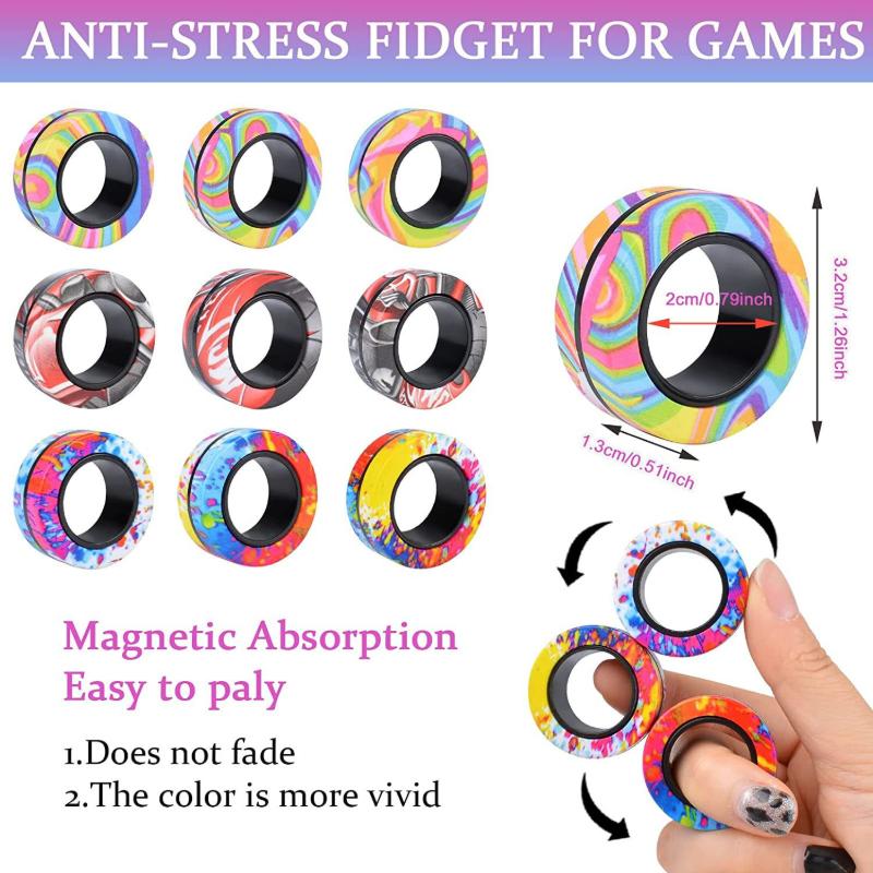 1set Magnetic Rings Fidget Toy Set Adult Fidget Magnets Spinner Rings Fidget Pack Great Gift for Adults Teens Kids ,Finger Ring