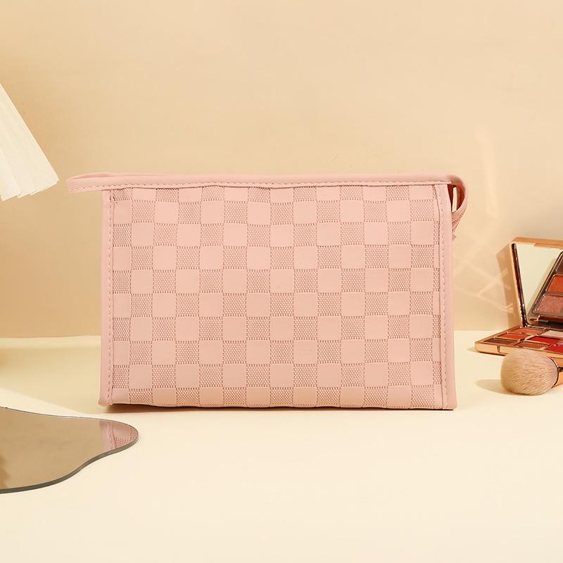 Simple checkerboard cosmetic bag women's high-end sense large-capacity storage bag waterproof portable travel toilet bag