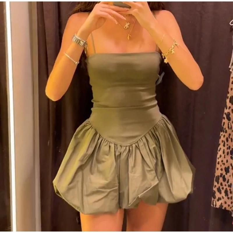 Modna Sukienka Tiulowa na Ramiączkach Kobiety Szykowna Patchworkowa Bez Pleców Suknia Balowa Krótkie Sukienki Damska Letnia Wieczorowa Impreza Mini Szata