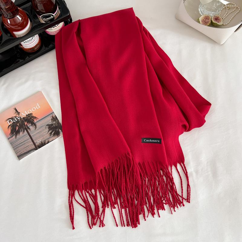 Green winter new solid color imitation cashmere scarf versatile gift men's and women's shawl tide