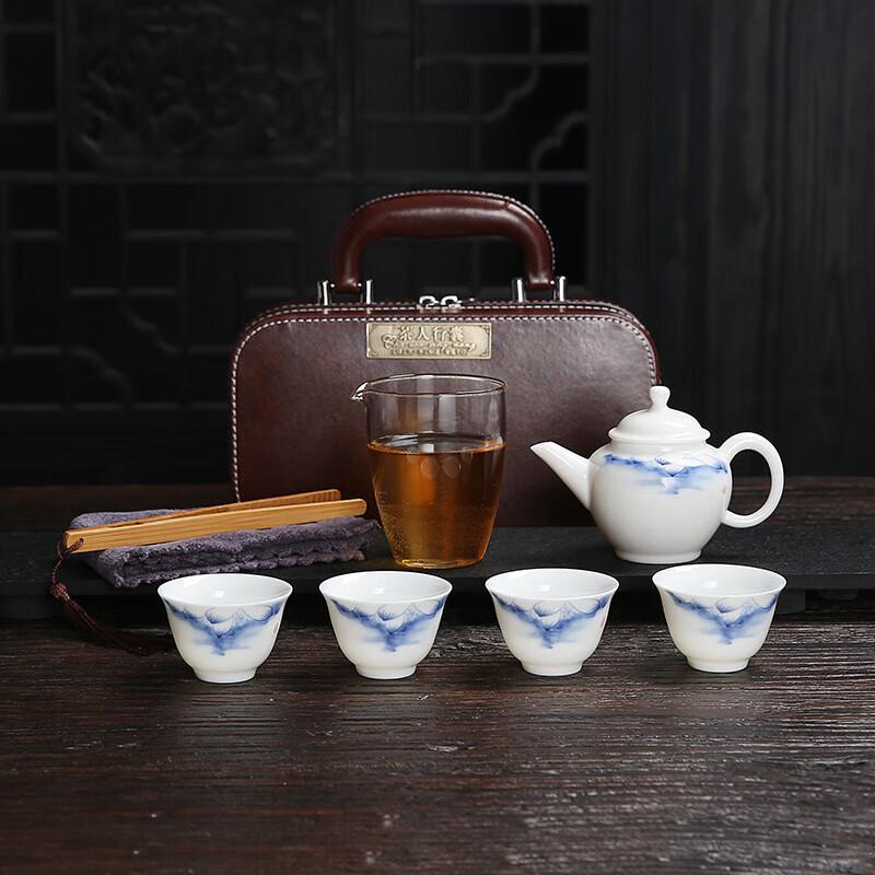 Chaxun Suet Jade Porcelain 1 Pot 4 Cups Travel Tea Set