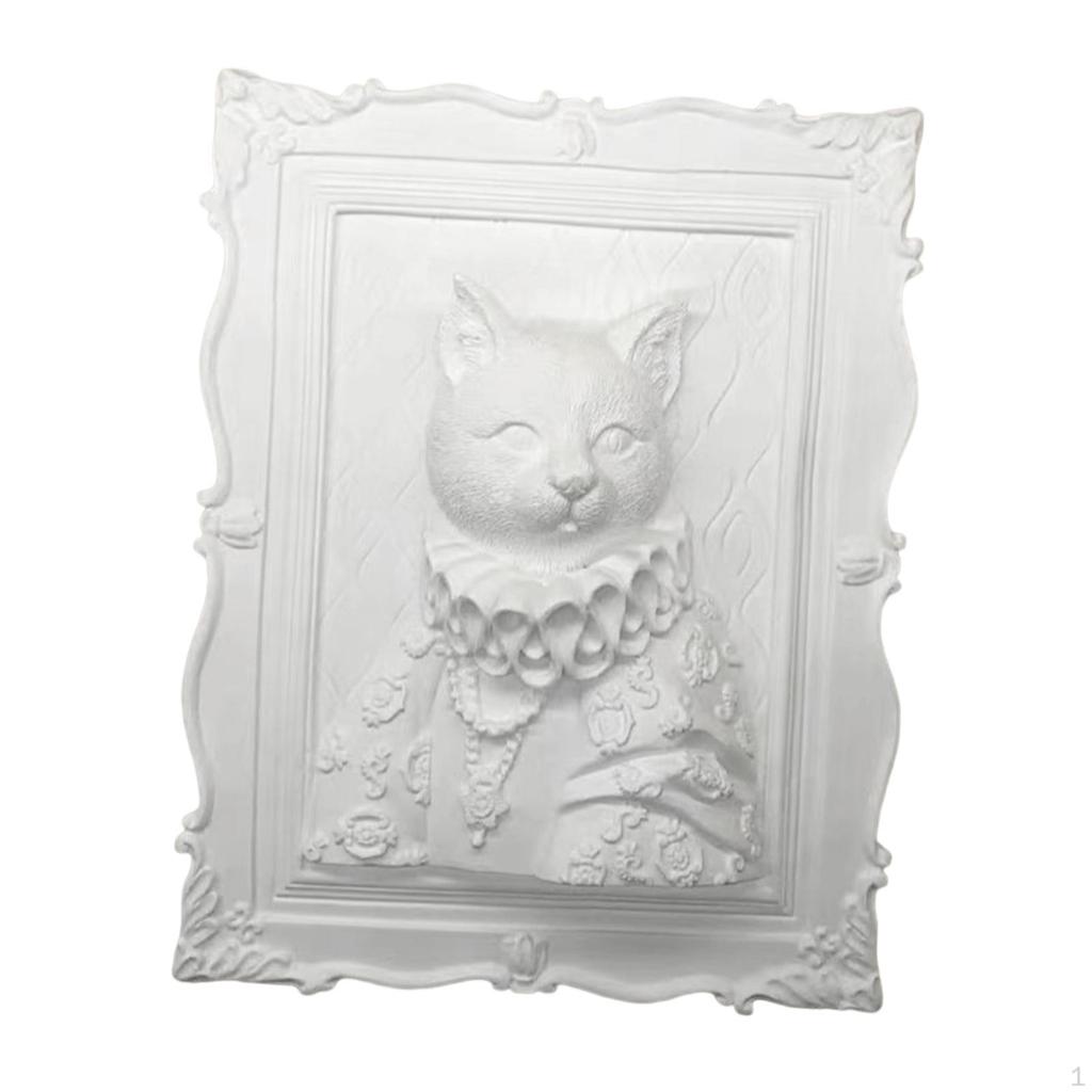 Paintable Cat Figurine Statue To Paint 3D Embossed Cats Frame DIY Unpainted Plaster Animal