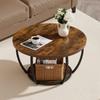 Coffee Table, Modern Round Coffee Table, 2 Tiers Wooden Circle Center Desk with Open Storage, Minimalist Sturdy Metal Frame Accent End Desk for Living