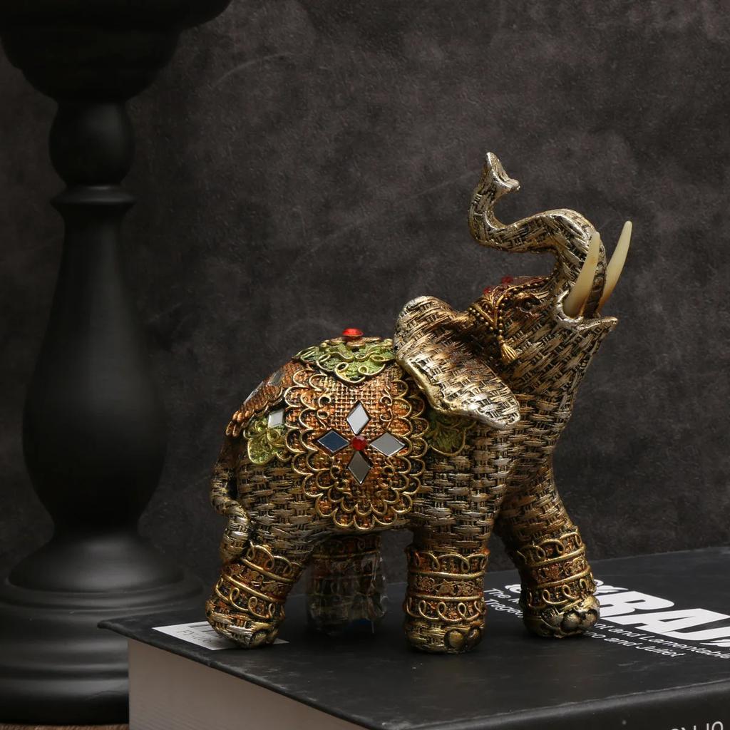 1pc, Exotic Embellished Elephant Figurines, Resin Craft, Decorative Statues For Living Room And Bedroom Home Decor
