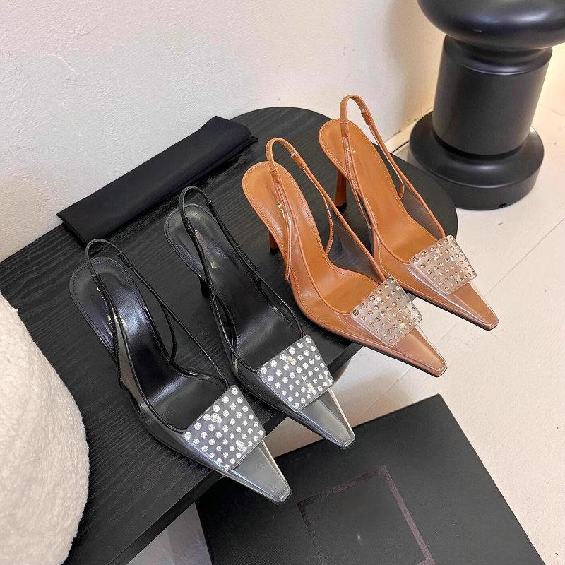 Fashion Transparent High Heels Female Stiletto Pointy Single Shoe Rhinestone Square Buckle Temperament High-Grade Sexy Crystal Overhead