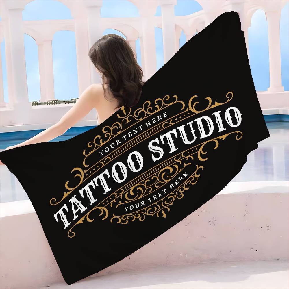 Tattoo Shop Logo Beach Towel Colorful Bath Towels for Girl Microfiber Quick Dry Sand Free Beach Yoga Spa Gym Pool