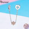 BAMOER Genuine 925 Sterling Silver Love Heart & Flower Safety Chain Stopper Charms Fit Pendants