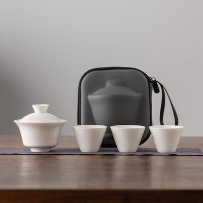 סט תה קונג פו לנסיעות נייד פורצלן ירקן שומן כבשים יוקרתי נסיעות חוץ קומקום אחד שלוש כוסות קומקום ביתי