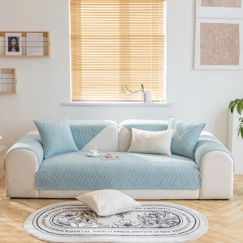 Four Season Universal Solid Color Sofa Mat Simple Quilted Comfortable Breathable Sofa Napkins Non Slip Dustproof Sofa Covers