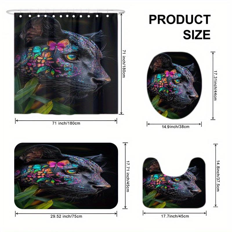 4 stuks Fantasy Luipaardprint Douchegordijn, Douchegordijn Set, Wordt geleverd met 12 Plastic Haken, Machinewasbaar, Badkamer Accesso