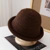 French Solid-Color Round Top Rolled-Edge Hat For Women - Winter Hollow-Out Fisherman'S Cap, Outdoor Warm Bucket Hat Accessories