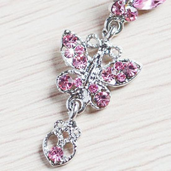 Rhinestone Butterfly Dangle Belly Navel Curved Button Barbell Ring
