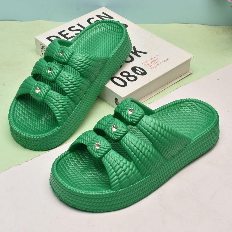 

Летние женские прохладные тапочки на толстой подошве, легкие и универсальные, модные и удобные, все в одном, домашние тапочки против скольжения со стразами 40/41 зелёный