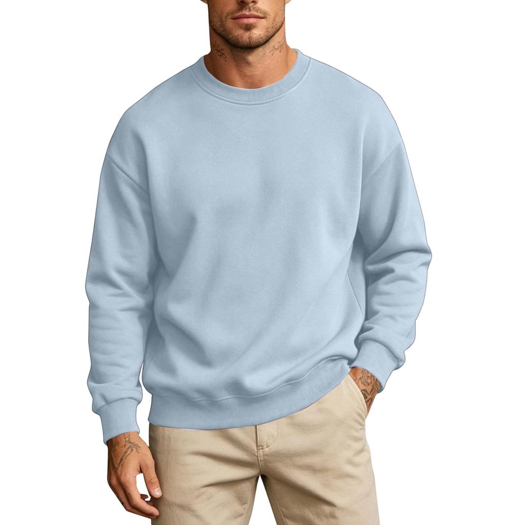 Men's Color Round Neck Long Sleeve Sweatshirt Casual Loose Fit Pullover