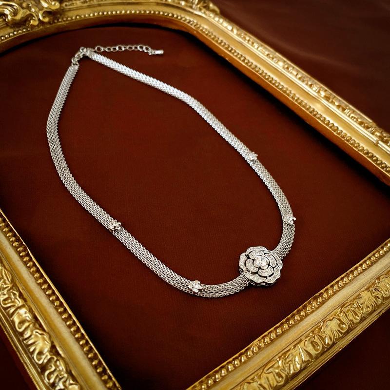 French retro zircon flower snake choker necklace niche collarbone chain necklace