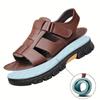 Men's Classic Casual Sandals, Head Layer Cowhide Leather Comfortable and Durable, Beach Vacation Shoes, Non-slip Soft Bottom Outdoor Hollow Sandals