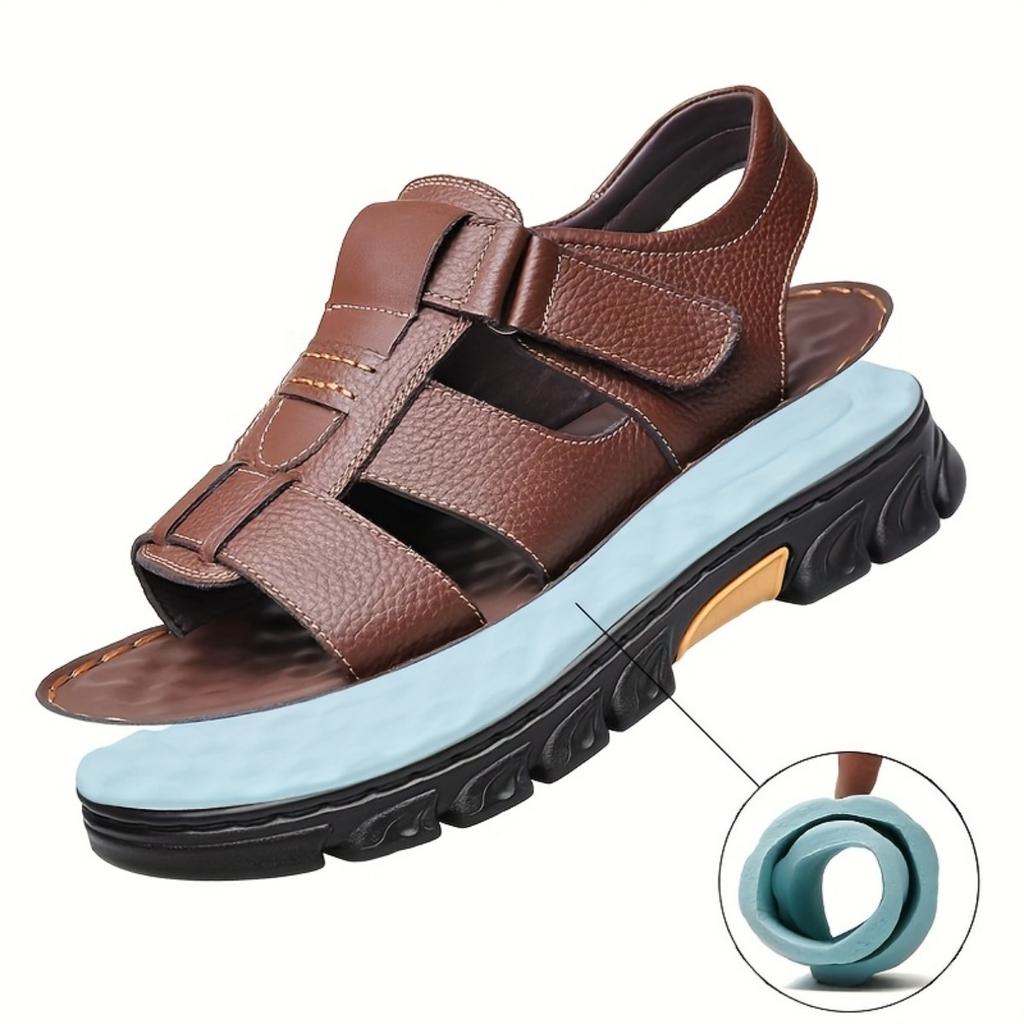 Men's Classic Casual Sandals, Head Layer Cowhide Leather Comfortable and Durable, Beach Vacation Shoes, Non-slip Soft Bottom Outdoor Hollow Sandals