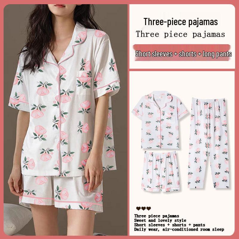 Summer Fashion Pajamas: Women's Short Sleeve Three-Piece Set with Cartoon Pacha Dog Design, Suitable for Home or Outdoors