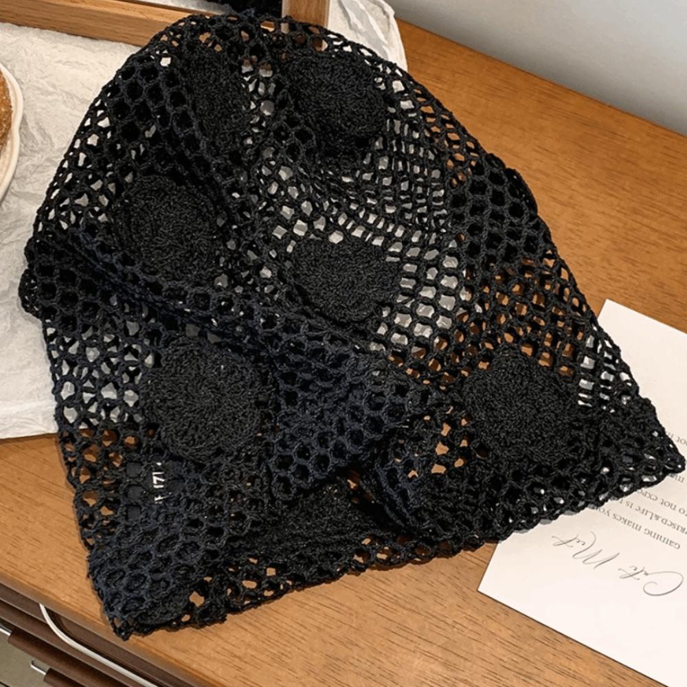 Cute Lace Beanies Hat Hollow Out Flower Knitted Hat Sweet Crochet Flower Hat  Apparel Accessories