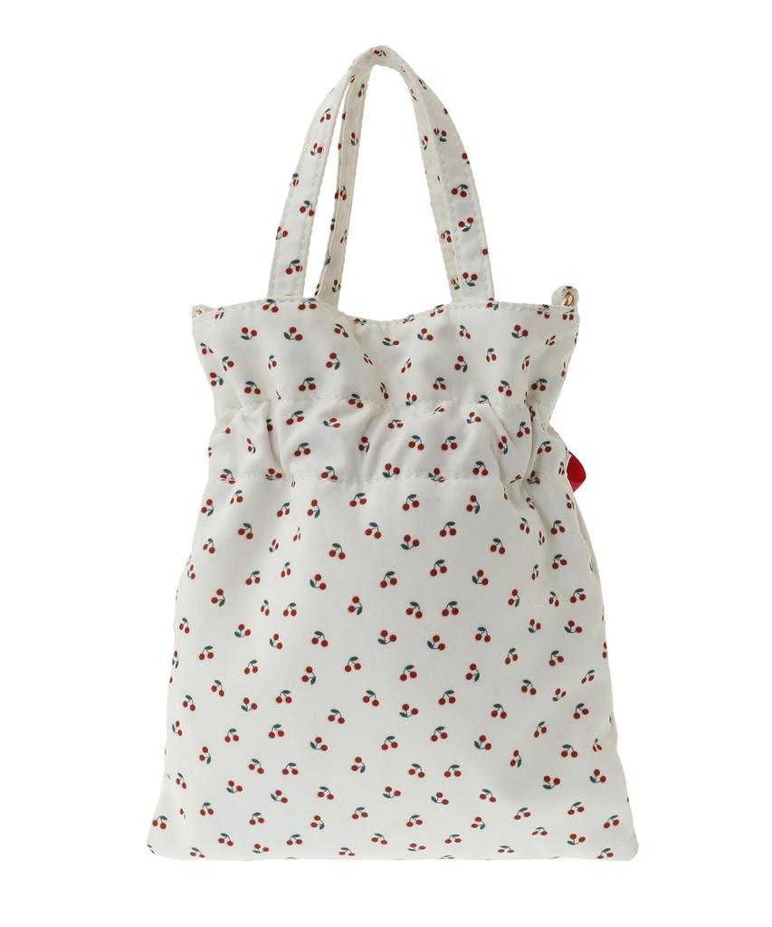 Maison De Fleur Cherry Print Mini Ribbon 2-Way Bag, Ivory, Size F, PouchDrawstring Bag, 08000446300