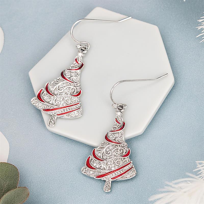 Huitan Elegant Women New Year Drop Earrings Christmas Tree Shaped Enamel Accessories Trendy Inlaid CZ Party Lady Jewelry GiftGood product