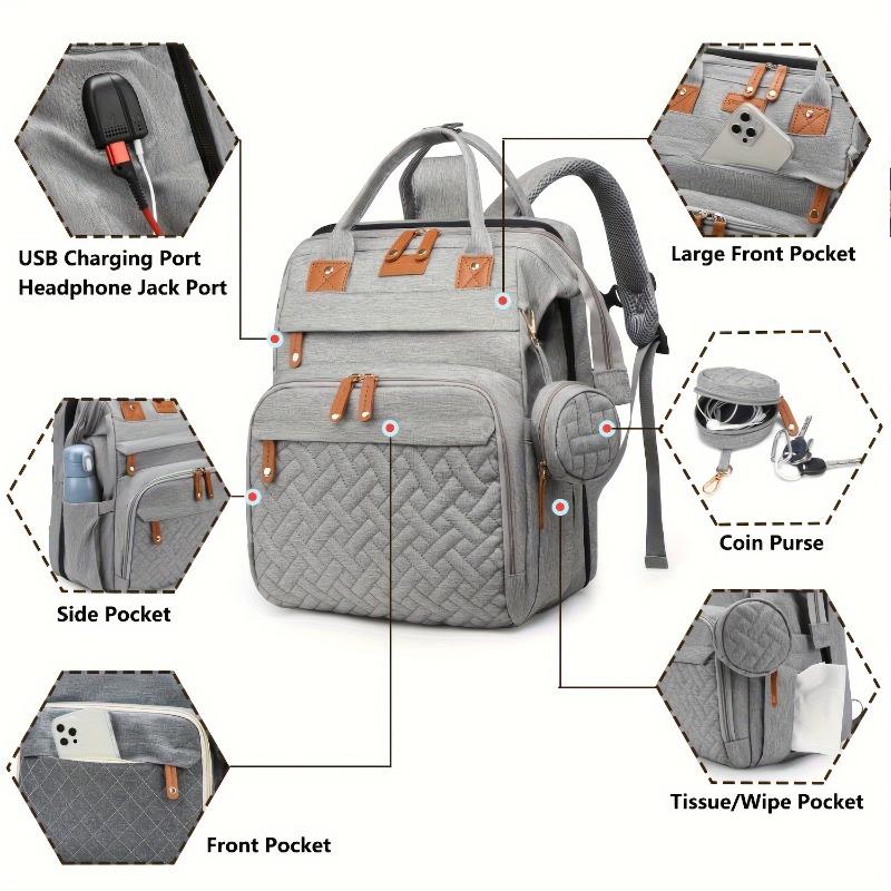 Large Capacity Mommy Bag Multifunctional Travel Diaper Backpack Portable Diaper Pad Stroller Straps Thermal Insulation
