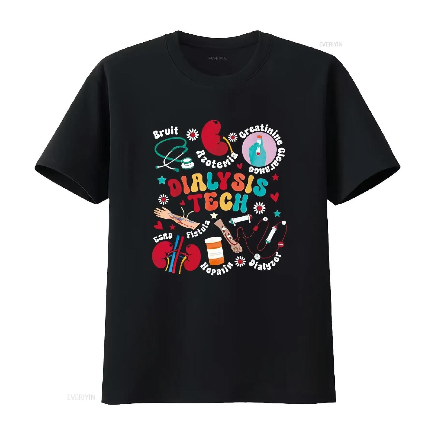 

Dialysis Tech Technician Appreciation Kidney RN T Shirt vintage Washed homme Breathable streetwear Stylish Slightly graphic XXXXXL чорний