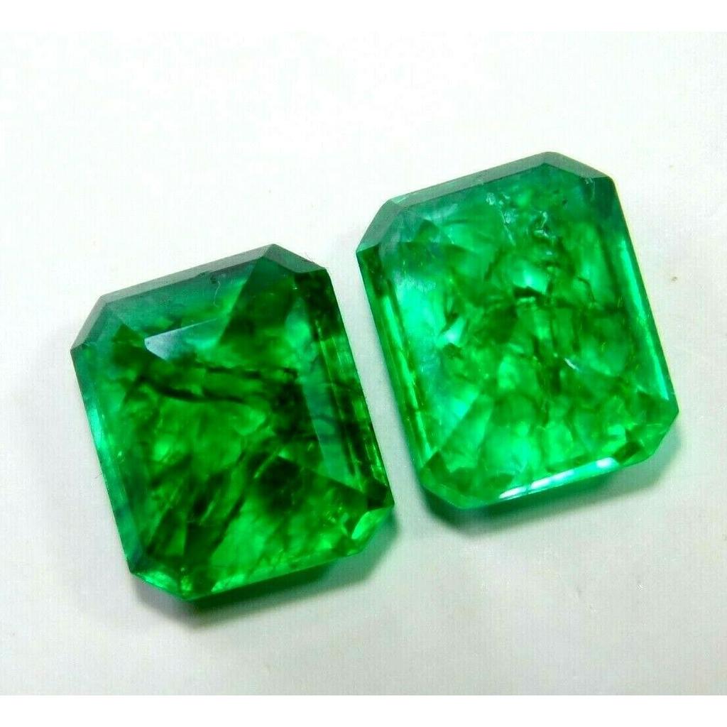 Green Emerald 18.8Ct CERTIFIED Natural Emerald Cut Pair Colombian Loose Gemstone Emerald -123